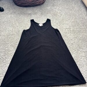 J Valdi Women XL Black Ribbed Sleeveless Dress A-Line Keyhole Stretch Made USA